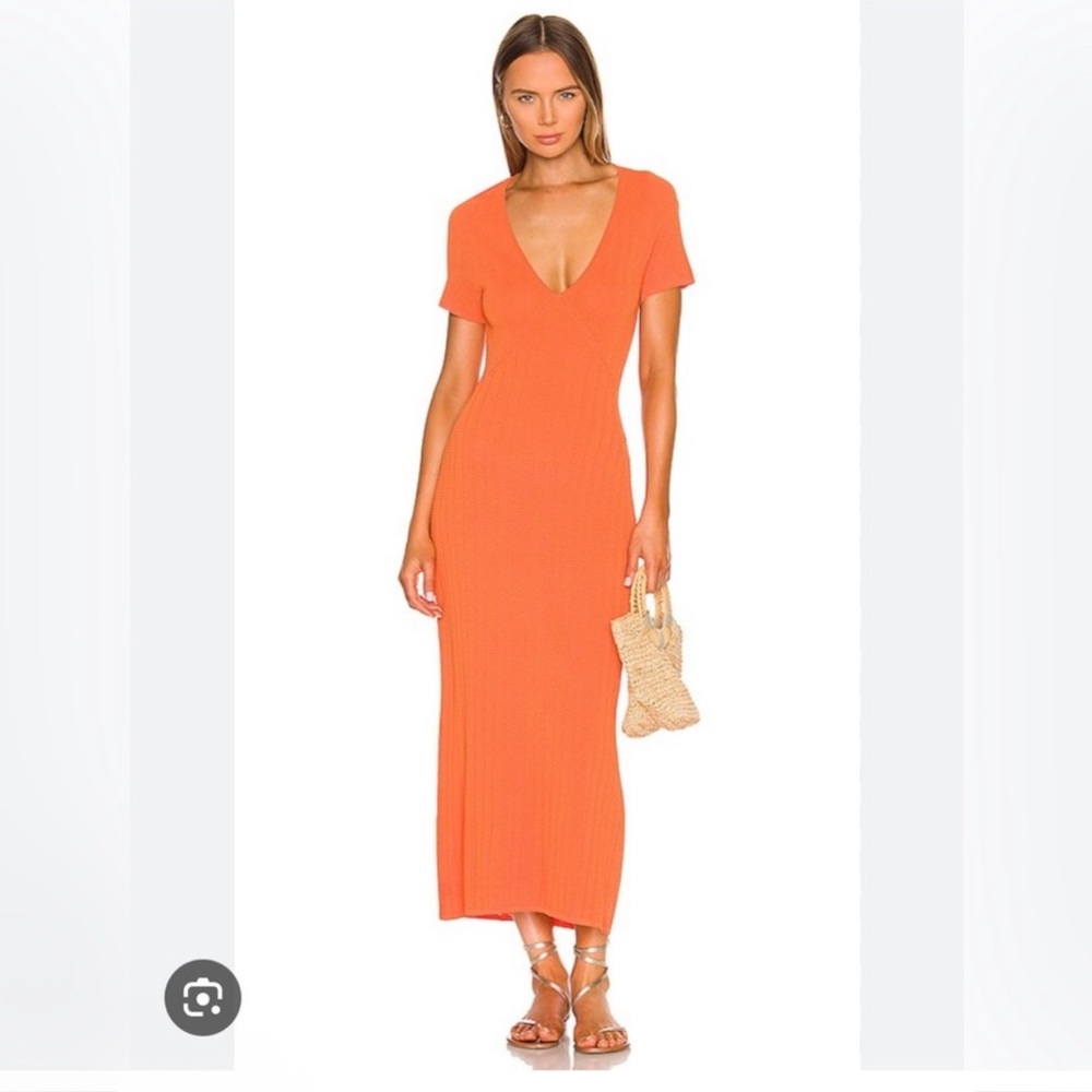 Revolve Solid & Striped Orange Flutter Sleeve Aub… - image 4